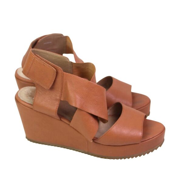 Eileen Fisher TAN BROWN REAL LEATHER PLATFORM OPEN TOE SANDALS SHOES Sz 8 1/2 - Picture 4 of 10